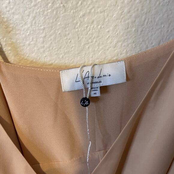 L’Academie Revolve The Wrap Satin Midi Slip Dress In Sand Size XS - Picture 8 of 11